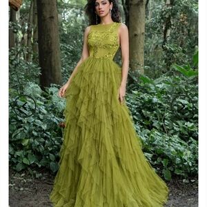 Chic Olive Green Maxi Dress (Stock Photo)